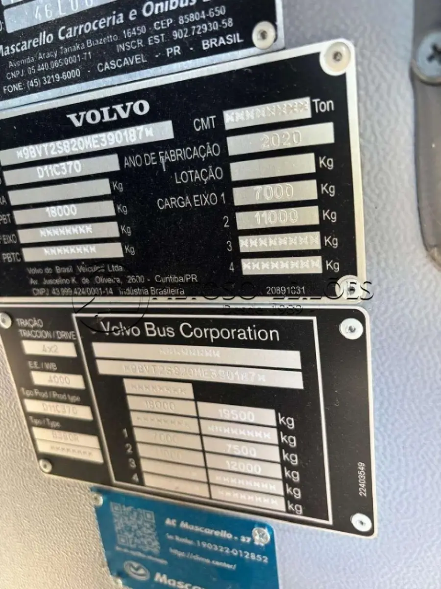 LOTE 021 - ÔNIBUS VOLVO/MASCA ROMA ON, ANO/MODELO: 2020/2021, PLACA: JAE7B94